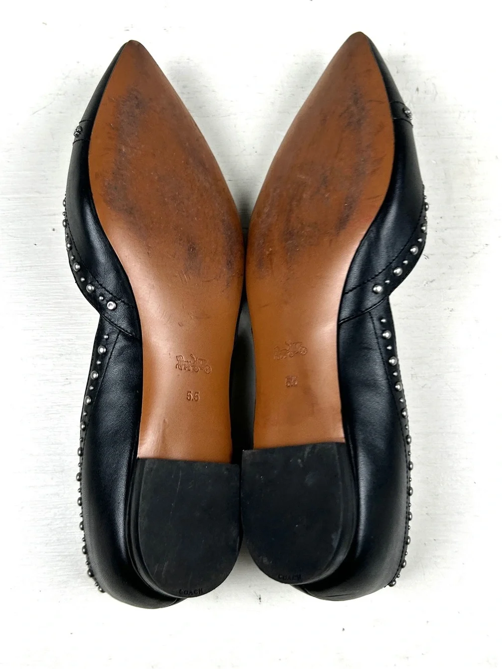 Coach Black Leather Studded Flats Women’s Size 5.5 Slip On Flat